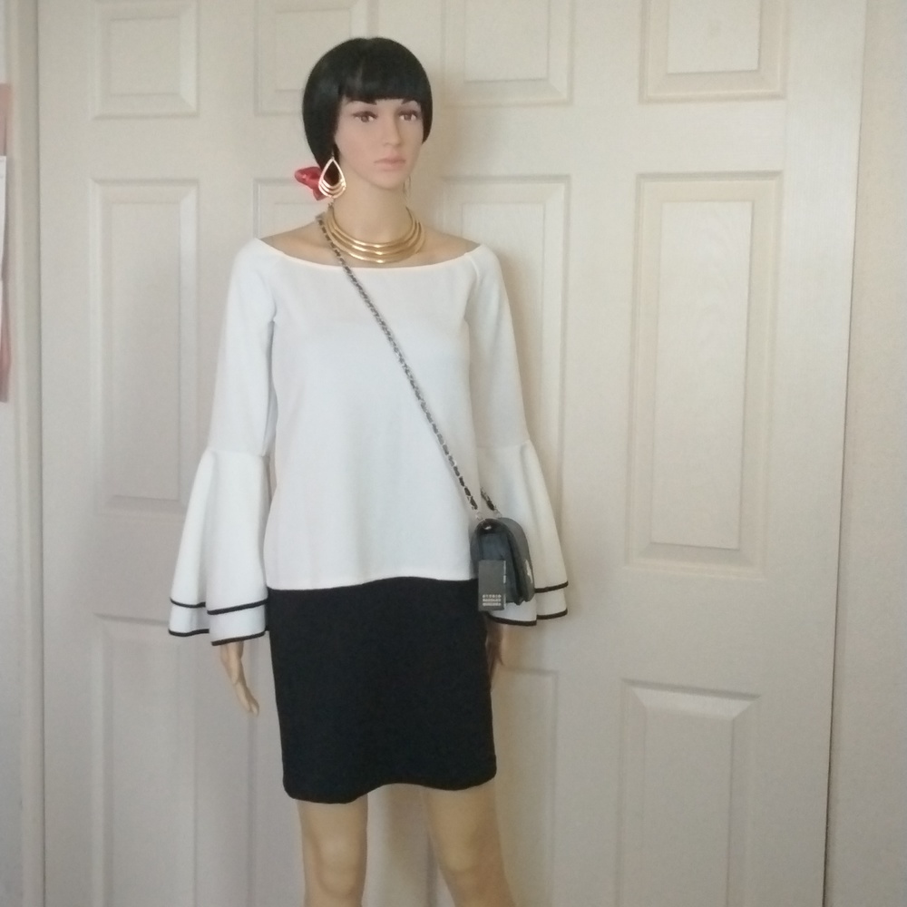 Bar III off the shoulder double bell sleeves knit top and skirt